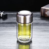 悦亨双层玻璃杯带滤网加厚隔热防漏小号透明水杯男女通用外出便携 钢本色钢芯盖 200ML有茶网