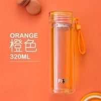 富光双层玻璃杯水杯男女创意透明盖便携玻璃茶仓茶水分离茶仓 橙色