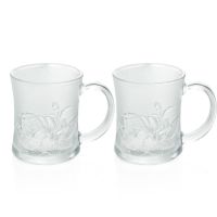 炫彩玫瑰玻璃杯 浮雕蒙砂杯带把啤酒杯茶杯套装复古奶杯冰淇淋杯 玫瑰杯两件套