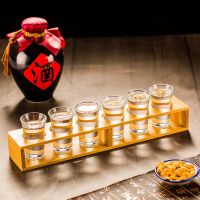 白酒杯套装家用水晶玻璃子弹杯架小号酒盅一口杯烈酒杯酒具分酒器 6只厚底子弹杯25ml+6孔杯架