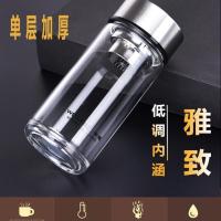 卧龙水杯男女单层玻璃杯泡茶有盖带过滤网耐热加厚透明大容量杯子 黑色 300ml