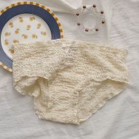 日系梨花奶油泡泡少女内裤蕾丝纯棉裆透气中腰三角裤抗菌提臀裤头 1条[独立装]奶白色 均码 70斤-130斤