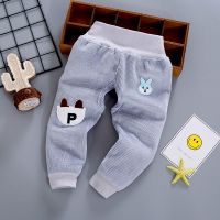 男女儿童裤子婴幼儿纯棉高腰护肚长裤宝宝春秋冬加绒保暖裤百搭裤 [条条加绒高腰裤L]蓝色 73码建议0-5个月13斤以下