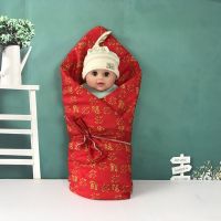 纯棉新生的儿包被春秋初生被子宝宝刚出生四季通用婴儿抱被丝绵小 大红福 78*78整洗丝绵单个被