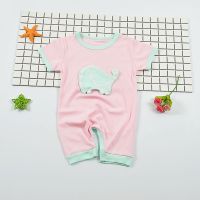 春秋季婴儿连体衣长袖0-3男女新生宝宝衣服9秋冬装外出服纯棉秋天 粉色小象[短袖] 66码[建议12斤内]