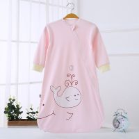 宝宝睡袋夏薄纯棉婴儿夹棉睡衣春秋新生儿童婴幼儿防踢被子神器 单层薄款-鲸鱼粉色 XL[身高70-80CM]