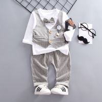 新款韩版童装帅气男宝宝衣服秋款长袖儿童套装0-1-2-3-4岁秋装潮 挂表长袖两件套 灰色 73码[收藏商品 优先发货]