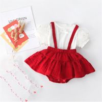 婴儿春秋女宝宝连衣裙2021韩版周岁满月公主吊带三角爬婴儿哈衣裙 [短袖泡泡纱吊带裙]两件套 80