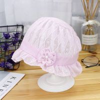 可调节0-5-12个月婴儿帽子春秋棉可爱新生儿胎帽夏季薄款男女宝宝 蕾丝花边珍珠粉色0到8个月