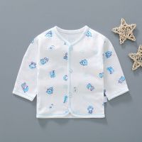 新生儿衣服初生婴儿纯棉内衣套装0-3个月6宝宝春秋夏季上衣和尚服 天蓝小熊薄款开胸单上衣 59cm(0-3个月 衣码0)