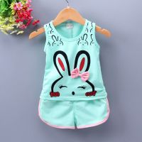 儿童夏装套装童装网红小猪佩奇短袖婴儿夏季薄款1男女宝宝衣服0-5 兔子背心套装 蓝色 上衣+裤子 80码1岁左右(17-