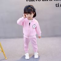 女宝宝1春秋季0-3岁半婴儿童装2女童运动衣服4洋气韩版两件套装潮 粉红色 80cm(80码适合0-1岁)