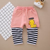 宝宝假两件秋装运动裤婴儿长裤小童裤子春秋款女童休闲裤秋季男童 粉红色 小黄鸭182Q5705 66 cm