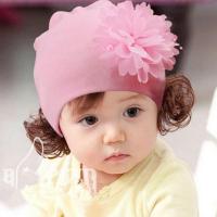 儿童纯棉帽45-6-7-8-9-10-12个月女婴儿秋天帽子女宝宝假发帽子 粉红牡丹花 0-12个月小号38-44cm