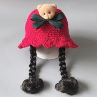 秋冬天女宝宝长发帽婴儿帽子辫子女3-6-12个月儿童公主毛线假发帽 红色熊头 1-3岁(47-50cm)