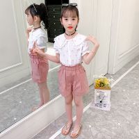 女童套装春秋装2020新款女孩韩版时髦童装洋气网红背带裤两件套潮 粉色短裤套装 110