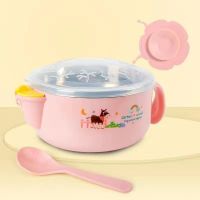 米粉勺儿童餐具米糊勺奶瓶婴儿碗勺套装辅食碗辅食工具全套宝宝碗 粉卡通注水保温碗(赠勺)