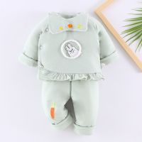 初生婴儿衣服棉服套装新生儿秋冬0-3-7个月男女 宝宝保暖加棉棉衣 浅绿色 8625薄棉春秋款 66 建议2--5个月左
