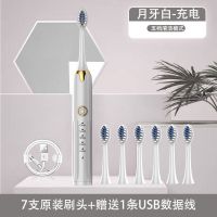 希尔顿电动牙刷男女青年儿童学生家用款软毛防水情侣美白自动牙刷 月牙白 [电池款1刷头+电池]试用不推荐