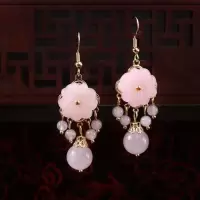999足银耳钩民族风耳环玉髓女气质个性百搭耳坠韩版时尚潮流古风 粉色 普通电镀耳钩(不防过敏)过敏体质