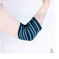 健身护肘压绷带护膝举重运动装备手套卧推力量举护腕绑带专业缠绕 蓝色加压缠绕护肘 长120CM(单支装)