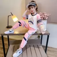 女童套装网红夏装2021新款儿童夏季运动大童装女孩洋气时髦衣服潮 发光套装粉色 偏小 建议买大一码