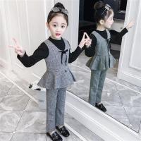 女童套装春装2020新款韩版童装潮衣儿童时髦秋季女孩洋气三件套12 格子三件套 黑色 偏小建议拍大一码