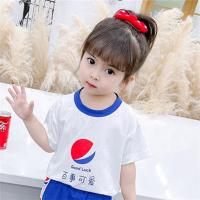 纯棉女宝宝运动套装夏装薄款姐弟装小童短袖女童休闲两件套新款潮 蓝色单上衣 90