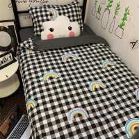 小清新网红格子四件套简约床上用品床单被套学生宿舍单人床三件套 格子彩虹K2 1.0m床[儿童专用]