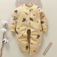 婴儿连体衣秋装加绒加厚保暖哈衣冬季男女宝宝睡衣爬服新生儿衣服 老款黄龙猫[平面] 白绒偏小 66 (宝宝13斤以内)