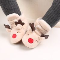 冬季0-1岁加绒加厚婴儿棉鞋3-6-12个月男女宝宝学步鞋保暖不掉鞋 杏色小鹿 内长11.0cm 建议0-6个月