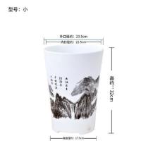 仿陶瓷高筒圆型山水敞口塑料树脂花盆大型绿植盆栽客厅高档大花盆 高档山水敞口盆[白色小号] 大