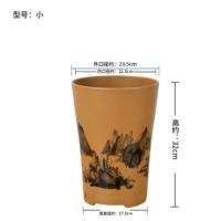 仿陶瓷高筒圆型山水敞口塑料树脂花盆大型绿植盆栽客厅高档大花盆 高档山水敞口盆咖啡色(小号) 大