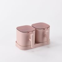 多功能调料盒置物架刀架筷子架调味品置物架厨房调料储物收纳神器 [2个罐子]磨砂嫩粉+透明粉盖