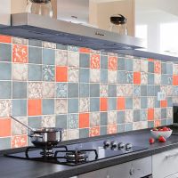 厨房防油贴纸墙贴耐高温防水壁纸吸油烟机橱柜灶台用瓷砖墙纸自粘 []蓝大格 60厘米宽*1米长