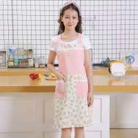 长袖围裙女厨房上班工作服可爱做饭新款时尚围裙长袖防水防油罩衣 郁金香粉色 单围裙