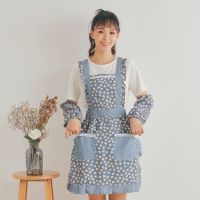 韩版时尚围裙女款围裙全棉无袖厨房背带做饭围兜双层家居围裙纯棉 碎花公主裙蓝 围裙
