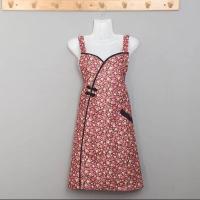 旗袍女围裙防水防油家用厨房复古中国风做饭围腰性感可爱罩衣成人 背带旗袍围裙酒红色