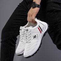 2021新款秋冬季登山鞋软底保暖耐磨休闲皮鞋户外运动防滑鞋子男 BF-白色款-(单) 39