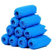 一次性靴套无纺布SF透气膜加长高筒鞋套透气防疫防水防油防尘脚套 蓝色加厚无纺布鞋套短款 10支 均码