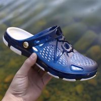 夏季半拖鞋子男厚底防滑洞洞鞋休闲凉拖鞋透气包头沙滩鞋夏天凉鞋 蓝色 38