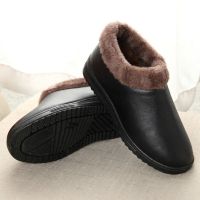 冬季雪地靴妈妈棉鞋老北京布鞋加绒防水一脚蹬加厚中老年女PU棉鞋 黑色pu 40