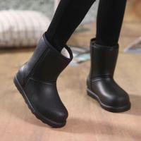 加绒雪地靴防滑保暖防水雨鞋EVA一体洗车厨房加绒棉鞋学生韩版靴 黑色(建议拍大1码) 37