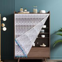 书柜遮挡帘粘贴书架魔术贴遮丑遮尘装饰帘置物柜子多层架子帘 糖果蓝穿杆魔术贴两用(不送杆) 宽40高70cm