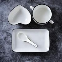 网红碗碟套装家用陶瓷北欧ins 一人食早餐餐具儿童卡通创意碗盘子 一人食套装(黑线款)