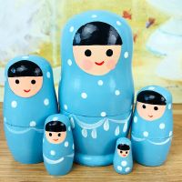 俄罗斯5层套娃大头儿子卡通小猪佩奇海宝木制儿童益智玩具孩子 5层斑点蓝色