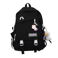 高中学生ins书包女初中生大学生小学三到六年级背包大容量双肩包 [黑色]普通面料 单包[不带挂件]收藏店铺送徽章