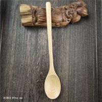 小木勺吃饭用长柄小木勺日式小木勺小木勺吃饭用木质勺蜂蜜勺刻字 23*4cm本色半圆柄勺1只装