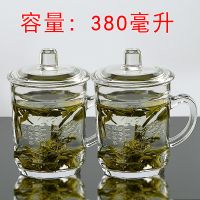 玻璃水杯加厚刻花杯把手茶饮杯大容量茶杯一套办公泡茶杯家用水杯 刻花杯 Q-无盖茶字杯1只[无款]