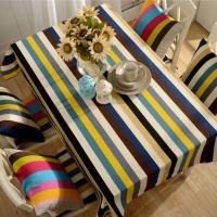 简约现代加厚帆布条纹桌布 田园棉麻布艺餐桌布桌垫台布茶几盖布 蓝黄米条 60*60cm(适用床头柜)